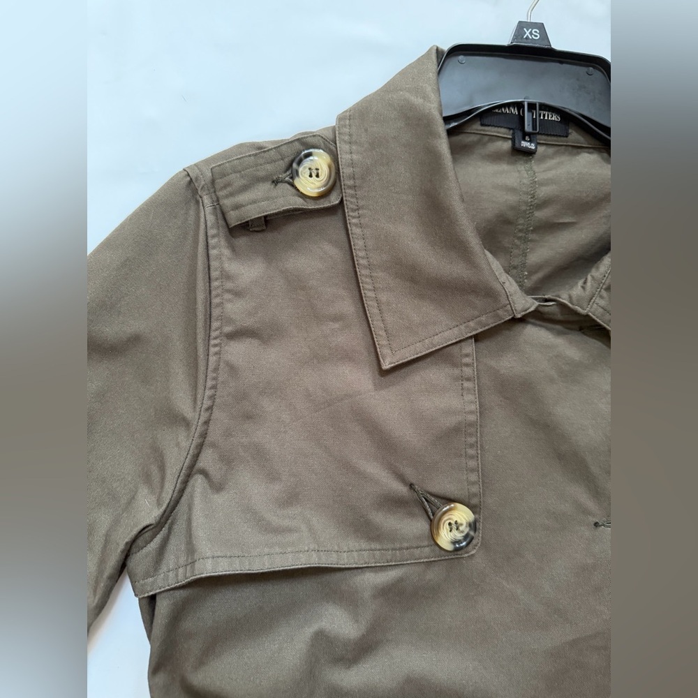 Trench Coat Belted Women’s Double-Breasted- Olive Small - Picture 3 of 15
